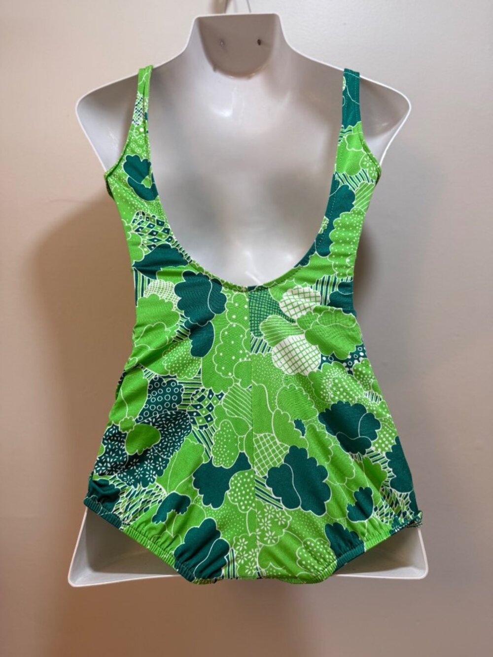 Elisabeth Stewart Green & White Floral One-Piece Swimsuit Size 16 VINTAGE USA - Picture 4 of 7